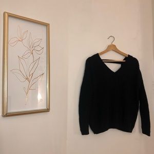 Black V - neck open back sweater